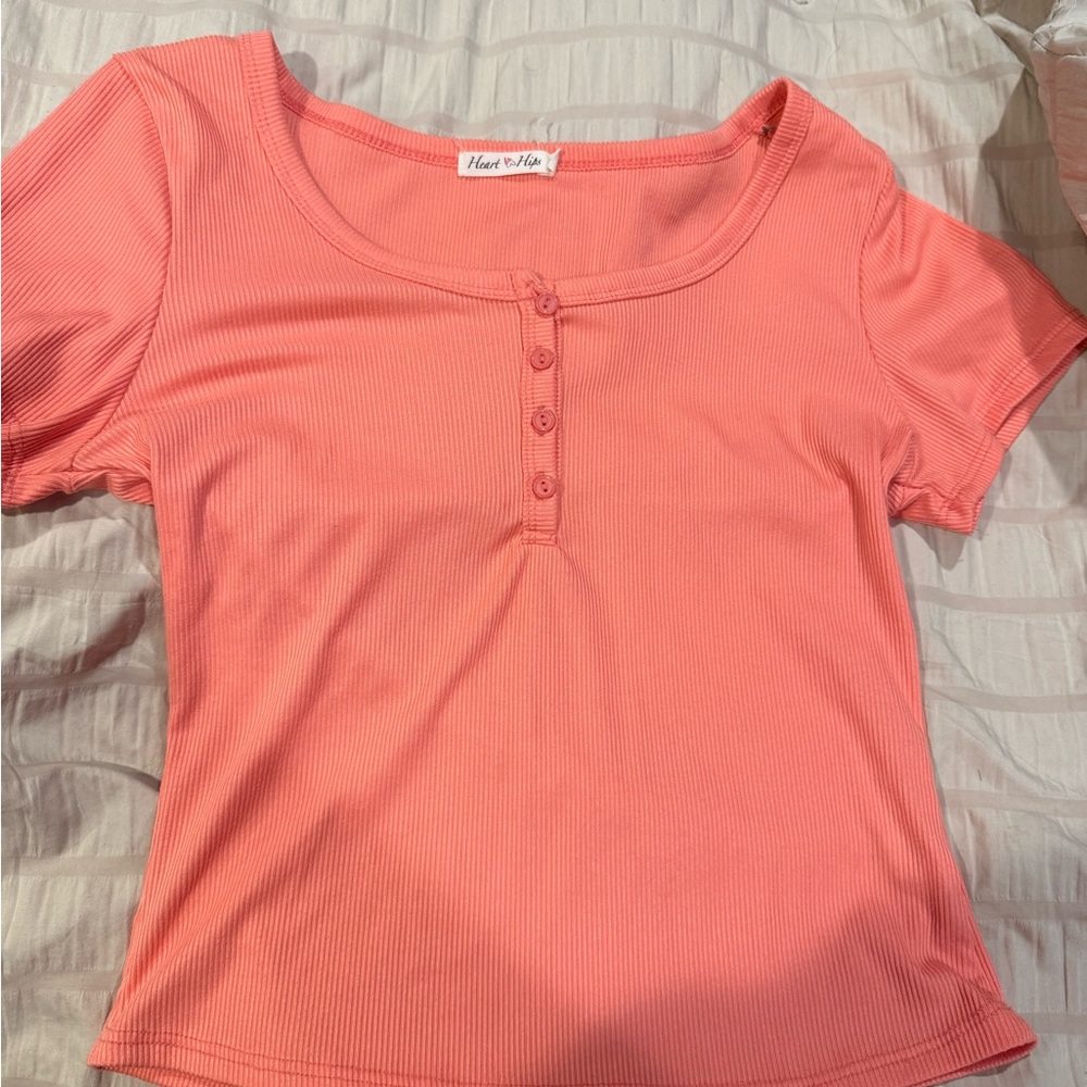 Heart Hips Coral Ribbed Knit Top